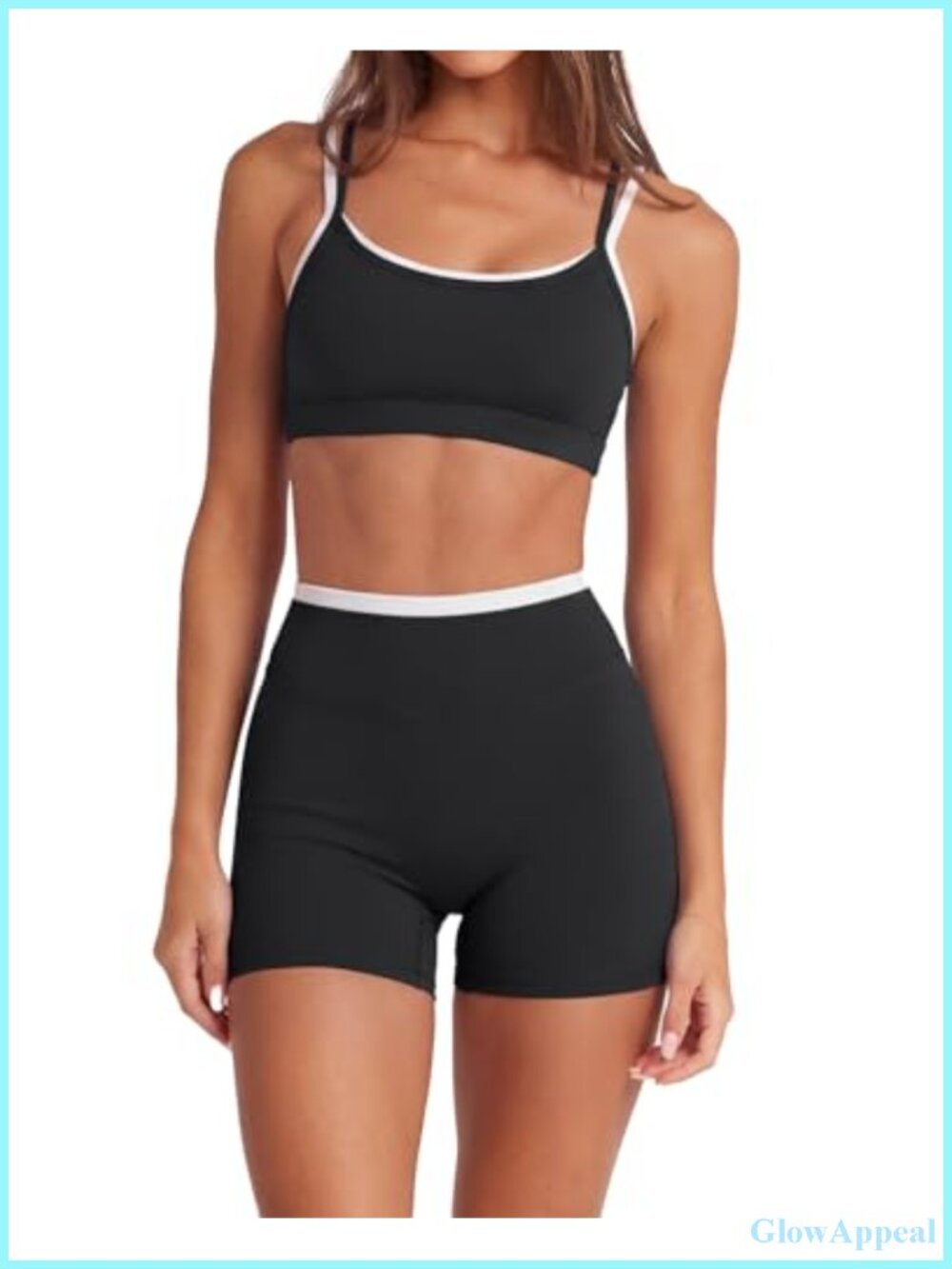 Women 2 Piece Workout Sets Padded Spaghetti Straps Camis High Waist Biker Shorts